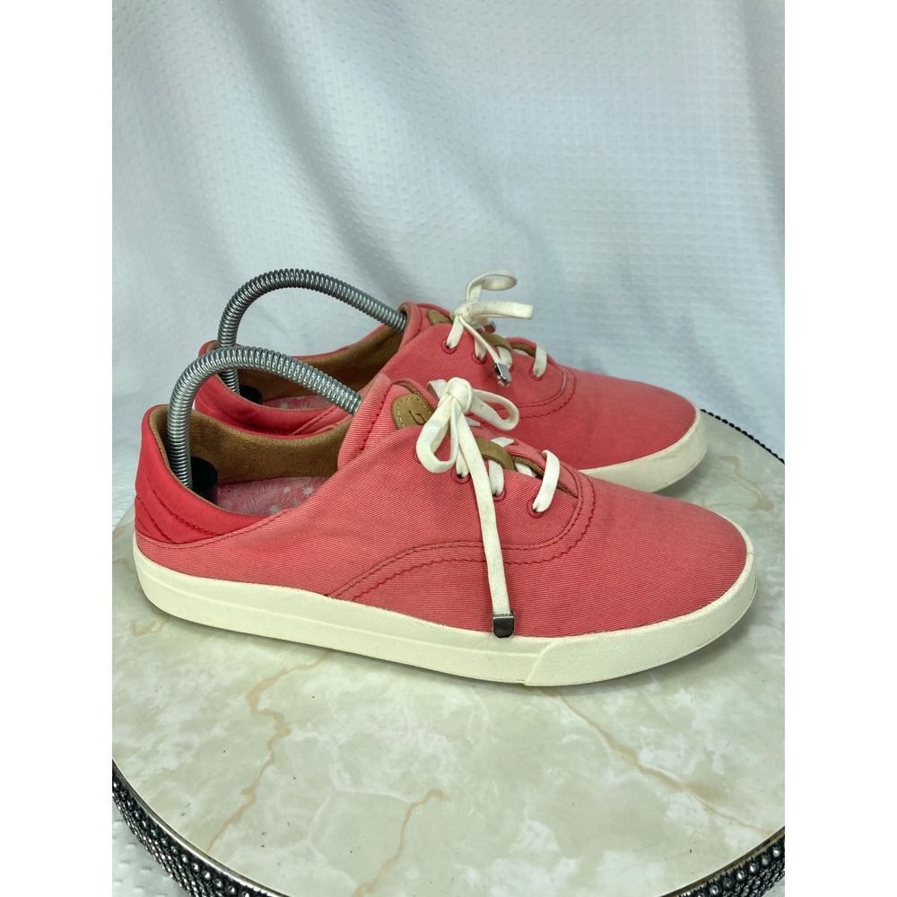 OluKai Kohu Canvas Lace Up Shoes Womens 9.5 Pink Coral Comfort Slip On Sneakers